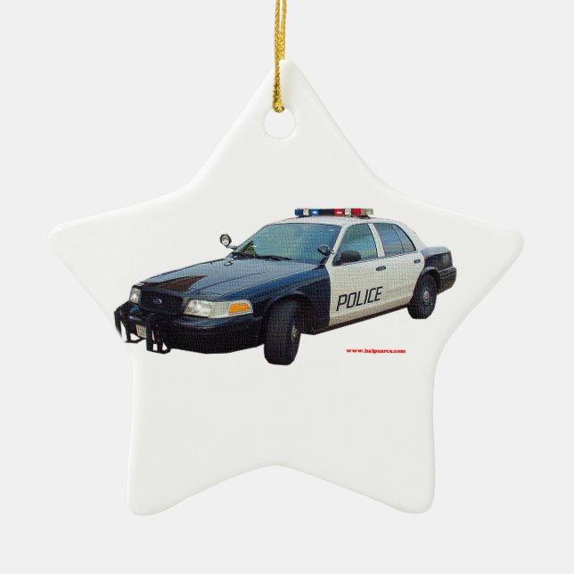 Classic_Police_Car_Black_White Ceramic Tree Decoration (Front)
