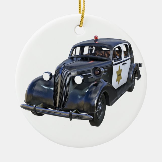 Classic Police Car Ceramic Tree Decoration (Front)