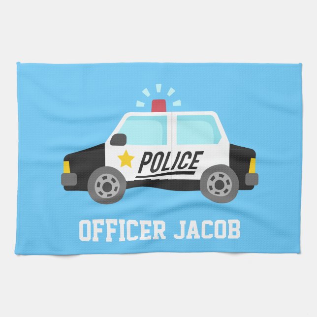 Classic Police Car with Siren For Kids Tea Towel (Horizontal)
