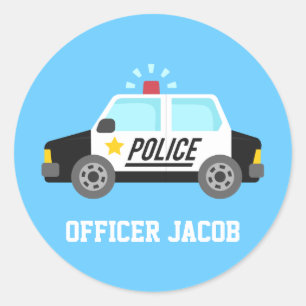 Classic Police Car with Siren Name Classic Round Sticker