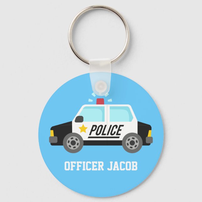 Classic Police Car with Siren Name Key Ring (Front)
