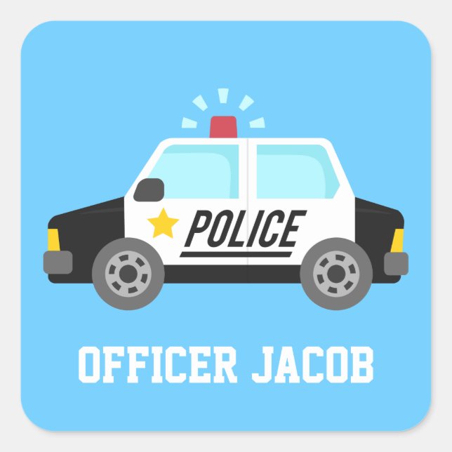 Classic Police Car with Siren Name Square Sticker (Front)