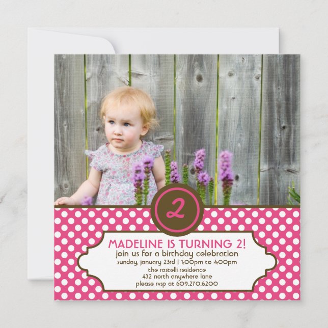 Classic Polka Dot Birthday Invitation (Pink) (Front)