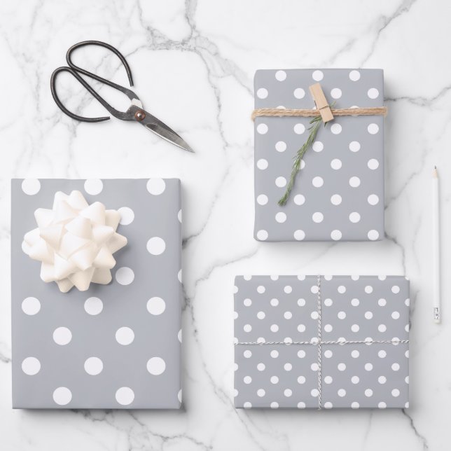 Classic Polka Dot Gray / Grey  Wrapping Paper Sheet (Front)
