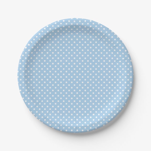 Classic Polka Dot White - Baby Blue Paper Plate (Front)