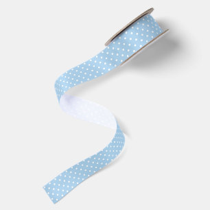 Classic Polka Dot White - Baby Blue Satin Ribbon