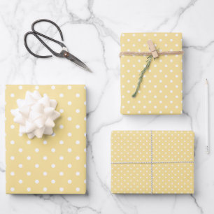 Classic Polka Dot White - Canary Yellow Wrapping Paper Sheet