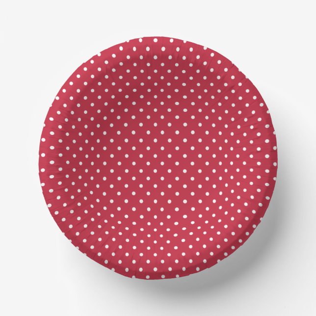 Classic Polka Dot White - Cherry Red Paper Plate (Front)
