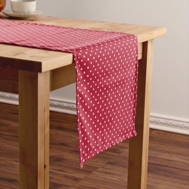 Classic Polka Dot White - Cherry Red Short Table Runner (In Situ)