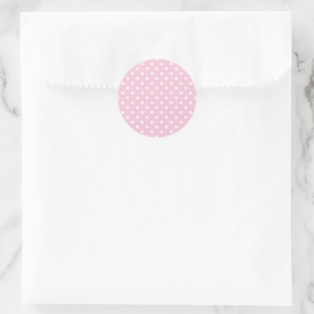 Classic Polka Dot White - Light Pink Classic Round Sticker (Bag)
