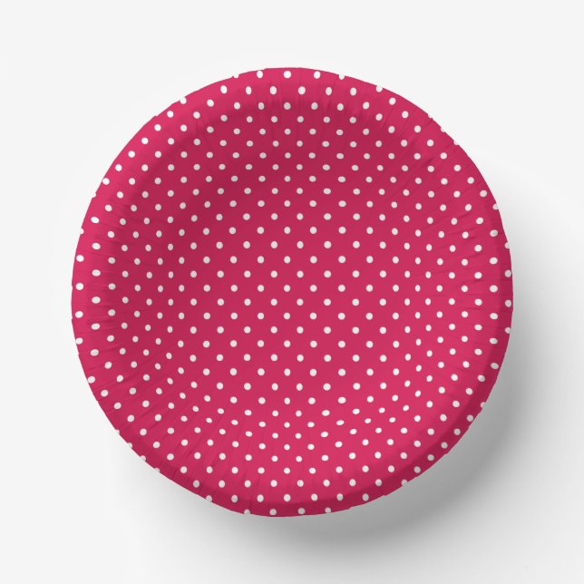 Classic Polka Dot White - Raspberry Red Paper Plate (Front)