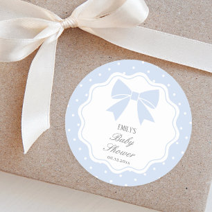 Classic Polka Dots Baby Blue Bow Boy Baby Shower Classic Round Sticker