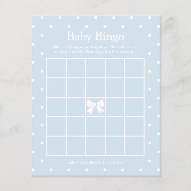 Classic Polka Dots Boy Baby Shower Bingo Game (Front)
