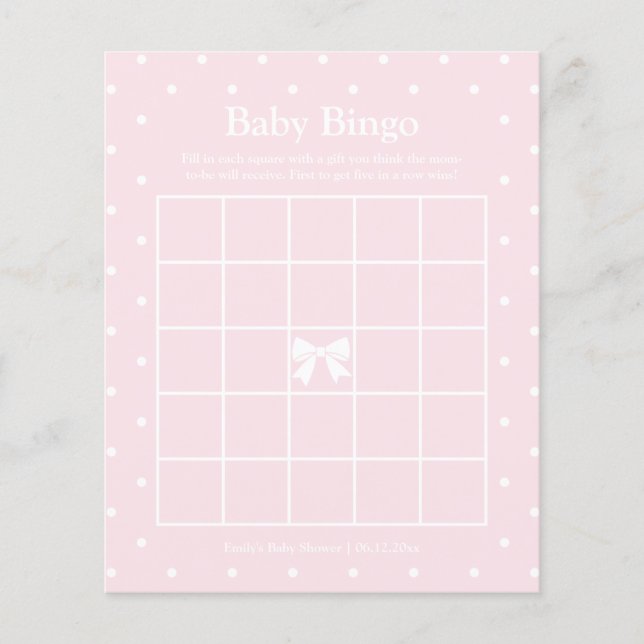Classic Polka Dots Girl Baby Shower Bingo Game (Front)
