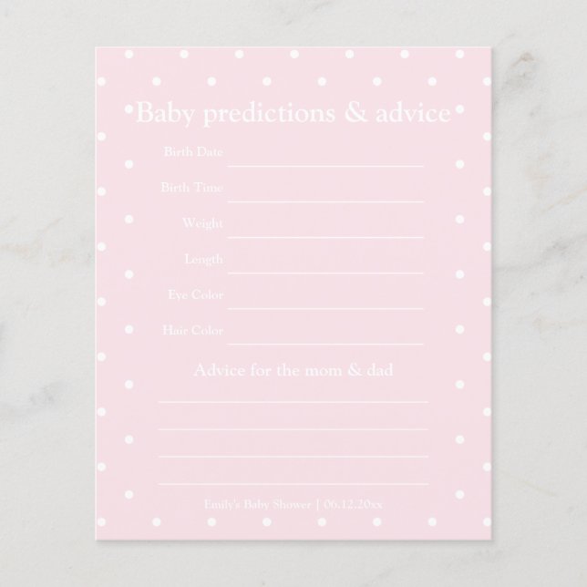 Classic Polka Dots Girl Baby Shower Guessing Game (Front)