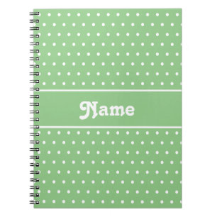 Classic Polka Dots Green and White Custom Name Notebook
