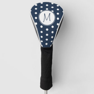Classic Polka Dots Navy Blue Monogram  Golf Head Cover