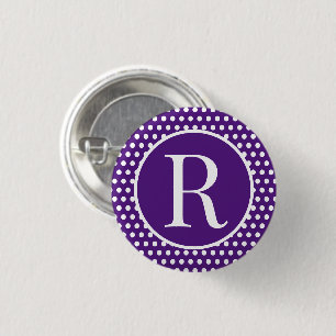 Classic Polka Dots Purple Custom initial letter  3 Cm Round Badge