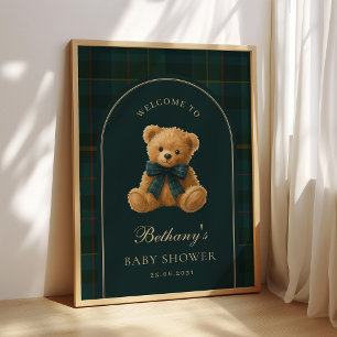 Classic Polo Check Teddy Bear Baby Shower Welcome Poster