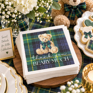 Classic Polo Teddy Bear Plaid Baby Shower Napkin