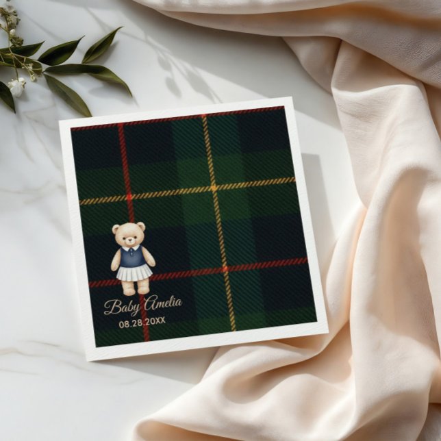Classic Polo Teddy Bear Preppy Plaid Baby Shower  Napkin (Creator Uploaded)