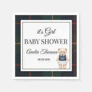 Classic Polo Teddy Bear Preppy Plaid Baby Shower Napkin