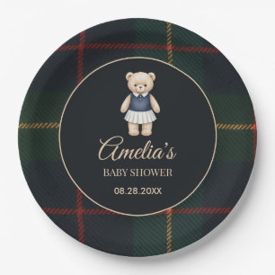 Classic Polo Teddy Bear Preppy Plaid Baby Shower Paper Plate