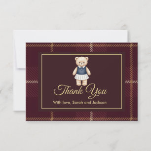 Classic Polo Teddy Bear Preppy Plaid Baby Shower  Thank You Card