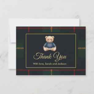 Classic Polo Teddy Bear Preppy Plaid Baby Shower  Thank You Card