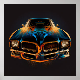 Classic Pontiac Firebird in silhouette w/ dark bg Poster