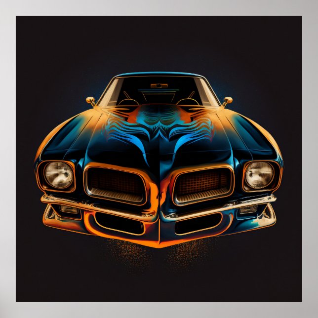 Classic Pontiac Firebird in silhouette w/ dark bg Poster (Front)