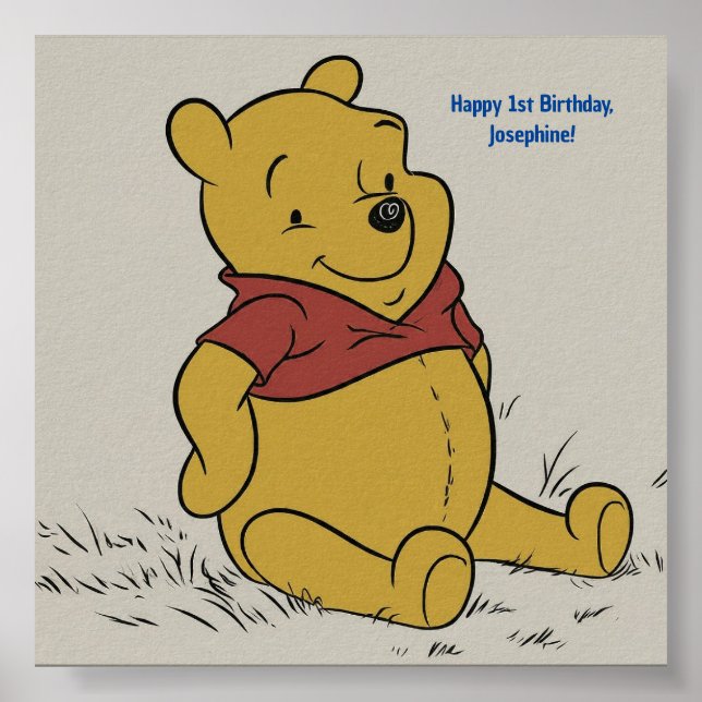 Classic Pooh Bear Sitting and Smiling with Bubble Poster (Front)