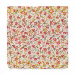 Classic Poppy Pink & Olive Buds Floral Pattern Bandana