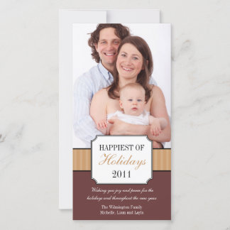 Classic portrait brown stripe band Christmas photo Holiday Card