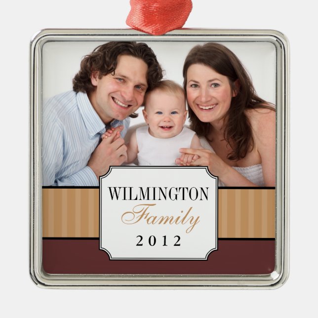 Classic portrait brown stripe band Christmas photo Metal Tree Decoration (Front)