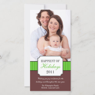 Classic portrait green stripe band Christmas photo Holiday Card