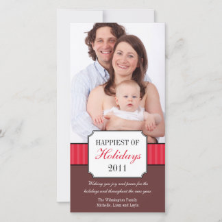 Classic portrait red stripe band Christmas photo Holiday Card