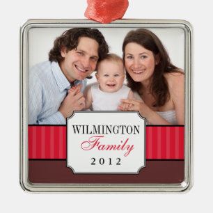 Classic portrait red stripe band Christmas photo Metal Tree Decoration