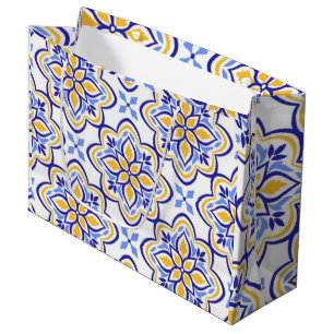 Classic Portuguese Blue and Gold Mediterranean Flo Large Gift Bag