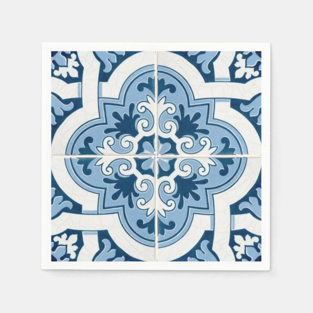 Classic Portuguese  Blue and White Mediterranean P Napkin (Front)