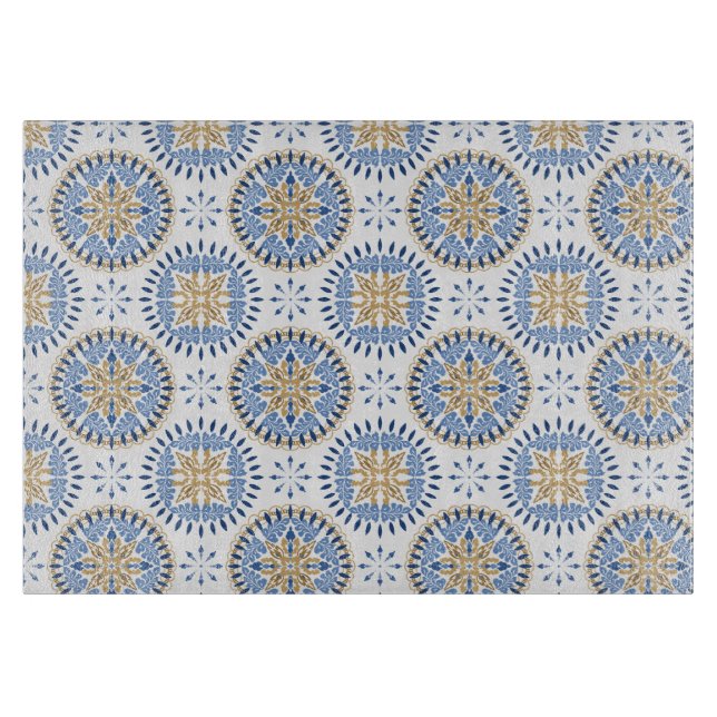 Classic Portuguese Tile Glass Cutting Board (Front)