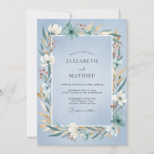 Classic Powder Azure Leafy Wedding Invitation