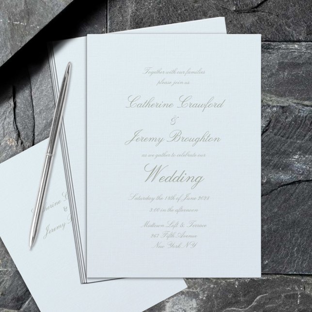 Classic Powder Blue Linen Wedding Script Invitation (Classic Powder Blue Linen Wedding Script Invitation)