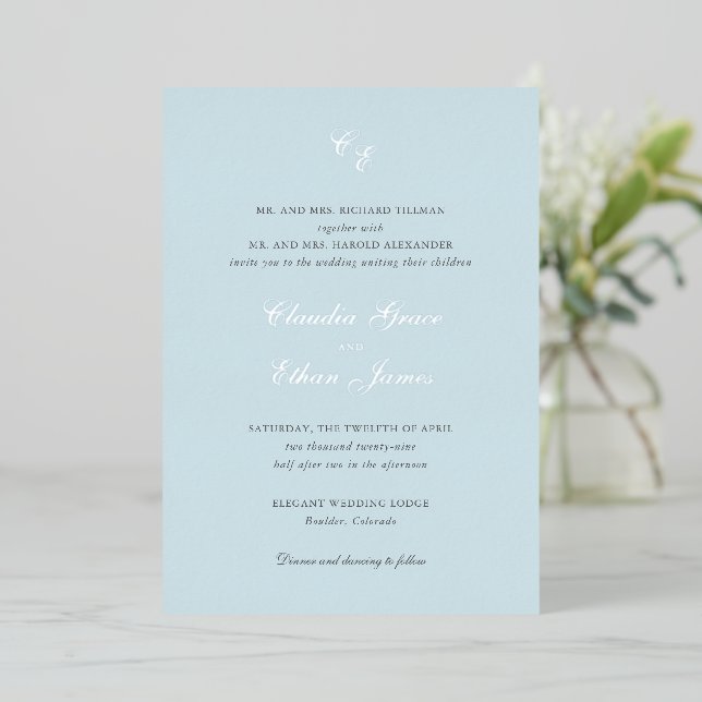Classic Powder Blue Monogram Elegant Wedding (Standing Front)