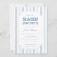 Classic Powder Blue Striped Baby Shower Invitation