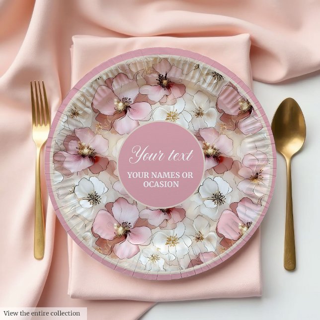 Classic powder pink and gold floral paper plates (Classic powder pink and gold floral paper plates)