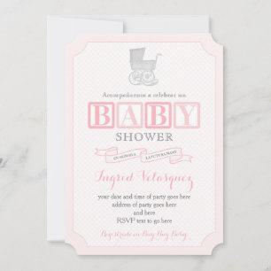 Classic Pram Girl Baby Shower Invites in Spanish