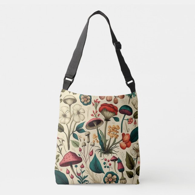 Classic Premium Mushroom and Flower Design Crossbody Bag (Front)
