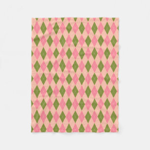 Classic Preppy Argyle in Pretty Pink and Green Fleece Blanket