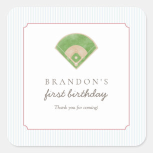 Classic Preppy Baseball First Birthday Rookie One Square Sticker